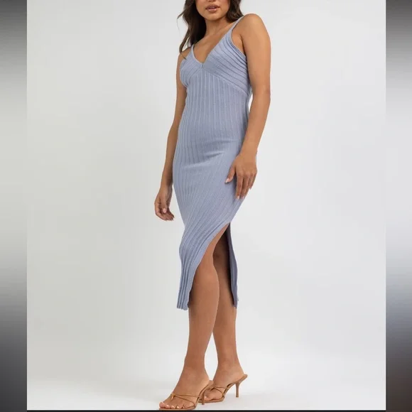 Indikah by Angel Biba Rani Ribbed Midi Dress in Sparkly Blue Size Medium - Picture 1 of 13